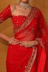 Buy_Esha Koul_Red Net Embroidery Sweetheart Neck Saree With Blouse _Online_at_Aza_Fashions