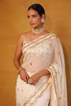 Shop_Esha Koul_White Net Embroidery Blouse  Sweetheart cape  Open Saree Set _Online_at_Aza_Fashions