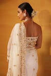 Esha Koul_White Net Embroidery Blouse  Sweetheart cape  Open Saree Set _at_Aza_Fashions