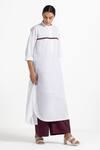 Buy_Three_White Cotton Poplin Mandarin Collar Pleated Tunic And Flared Pant Set_at_Aza_Fashions