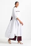 Three_White Cotton Poplin Mandarin Collar Pleated Tunic And Flared Pant Set_Online_at_Aza_Fashions