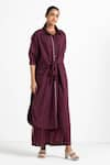 Buy_THREE_Purple Cotton Poplin Embroidery Shirt Knotted Tunic And Flared Pant Set  _at_Aza_Fashions