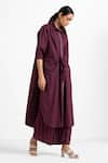 THREE_Purple Cotton Poplin Embroidery Shirt Knotted Tunic And Flared Pant Set  _Online_at_Aza_Fashions