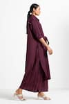 Buy_THREE_Purple Cotton Poplin Embroidery Shirt Knotted Tunic And Flared Pant Set  _Online_at_Aza_Fashions