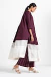 Buy_Three_Maroon Cotton Poplin Embroidery Band Collar Panelled Gathered Tunic  _Online_at_Aza_Fashions