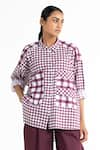 Buy_THREE_Purple Cotton Poplin Checkered Shirt_at_Aza_Fashions