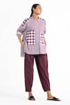 Buy_THREE_Purple Cotton Poplin Checkered Shirt_Online_at_Aza_Fashions