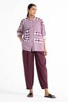 Shop_THREE_Purple Cotton Poplin Checkered Shirt_Online_at_Aza_Fashions