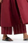 Shop_THREE_Red Cotton Poplin Striped Pants  _Online_at_Aza_Fashions