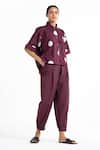 Buy_THREE_Purple Cotton Poplin Pleat Front Pants  _at_Aza_Fashions