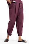 THREE_Purple Cotton Poplin Pleat Front Pants  _Online_at_Aza_Fashions