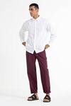 Buy_THREE_White 100% Cotton Poplin Pleated Shirt And Pant Set _at_Aza_Fashions