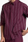 Buy_THREE_Maroon 100% Cotton Poplin Embroidered Shirt And Pant Set  _Online_at_Aza_Fashions