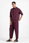 Buy_THREE_Maroon Cotton Poplin Front Pleated Pant  _at_Aza_Fashions