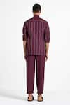 Shop_THREE_Maroon Cotton Poplin Front Pleated Pant  _at_Aza_Fashions