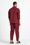 Shop_THREE_Red Cotton Poplin Front Pleated Pant  _at_Aza_Fashions