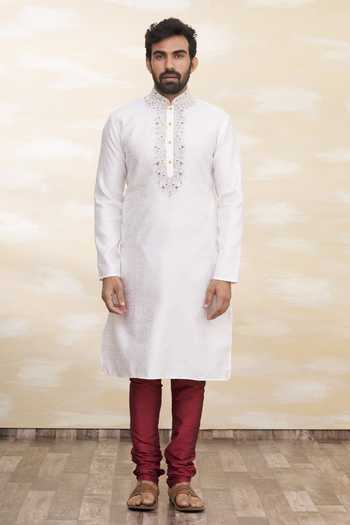 Off White Kurta Brocade Churidar main image 1
