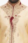 Arihant Rai Sinha_Gold Silk Embroidered Sherwani Set_at_Aza_Fashions