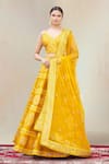 Buy_Vandana Sethi_Yellow Dupion Silk Embroidery V Neck Bridal Lehenga Set _at_Aza_Fashions