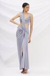 Buy_Neeta Lulla_Grey Lycra Pre-draped Saree With Blouse_at_Aza_Fashions