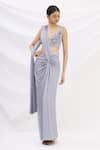 Buy_Neeta Lulla_Grey Lycra Pre-draped Saree With Blouse_Online_at_Aza_Fashions