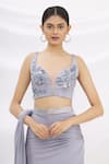 Shop_Neeta Lulla_Grey Lycra Pre-draped Saree With Blouse_Online_at_Aza_Fashions