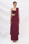 Neeta Lulla_Maroon Lycra Layered Pre-draped Saree With Blouse_Online_at_Aza_Fashions