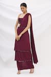 Buy_Neeta Lulla_Maroon Lycra Layered Pre-draped Saree With Blouse_Online_at_Aza_Fashions