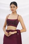 Shop_Neeta Lulla_Maroon Lycra Layered Pre-draped Saree With Blouse_Online_at_Aza_Fashions