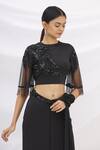 Shop_Neeta Lulla_Black Lycra Pre-draped Saree With Blouse_Online_at_Aza_Fashions