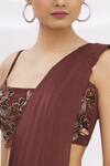Neeta Lulla_Brown Lycra Embroidery Square Layered Pre-draped Saree With Blouse _at_Aza_Fashions