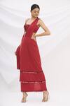 Buy_Neeta Lulla_Red Lycra Embroidery Square Neck Layered Pre-draped Saree With Blouse For Women_at_Aza_Fashions