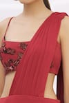 Neeta Lulla_Red Lycra Embroidery Square Neck Layered Pre-draped Saree With Blouse For Women_at_Aza_Fashions