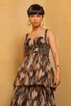 Buy_Nikita Mhaisalkar_Brown Georgette Sweetheart Neck Printed Tube Tunic _at_Aza_Fashions