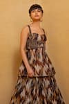 Nikita Mhaisalkar_Brown Georgette Sweetheart Neck Printed Tube Tunic _Online_at_Aza_Fashions