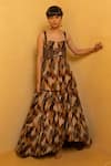 Shop_Nikita Mhaisalkar_Brown Georgette Sweetheart Neck Printed Tube Tunic _Online_at_Aza_Fashions