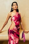 Nikita Mhaisalkar_Purple Georgette Printed Cutout Gown_Online_at_Aza_Fashions
