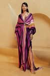 Buy_Nikita Mhaisalkar_Purple Satin Embroidery V Neck Printed Kaftan For Women_at_Aza_Fashions