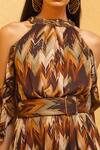 Shop Nikita Mhaisalkar Brown Double Georgette Halter Cold Shoulder Printed Dress Online at Aza Fashions Shop_Nikita Mhaisalkar_Brown Double Georgette Halter Cold Shoulder Printed Dress _Online_at_Aza_Fashions