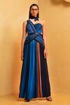 Buy_Nikita Mhaisalkar_Blue Double Georgette Embroidery Asymmetric One Shoulder Gown _at_Aza_Fashions