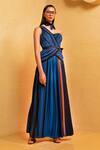 Nikita Mhaisalkar_Blue Double Georgette Embroidery Asymmetric One Shoulder Gown _Online_at_Aza_Fashions