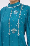 17:17 by Simmi Saboo_Blue Cotton Silk Embroidery Stand Collar Draped Kaftan Kurta _at_Aza_Fashions