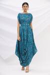 Buy 17:17 By Simmi Saboo Blue Cotton Silk Round Printed Cowl Draped Dress at Aza Fashions Buy_17:17 By Simmi Saboo_Blue Cotton Silk Round Printed Cowl Draped Dress _at_Aza_Fashions
