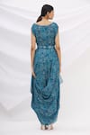 Shop 17:17 By Simmi Saboo Blue Cotton Silk Round Printed Cowl Draped Dress at Aza Fashions Shop_17:17 By Simmi Saboo_Blue Cotton Silk Round Printed Cowl Draped Dress _at_Aza_Fashions