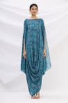 Shop 17:17 By Simmi Saboo Blue Cotton Silk Round Printed Cowl Draped Dress Online at Aza Fashions Shop_17:17 By Simmi Saboo_Blue Cotton Silk Round Printed Cowl Draped Dress _Online_at_Aza_Fashions