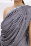 17:17 by Simmi Saboo_Grey Cotton Silk Bandeau Jumpsuit With Drape _at_Aza_Fashions