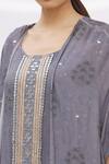 Shop_17:17 By Simmi Saboo_Grey Cotton Silk Embroidery U Neck Printed Jacket And Kurta Set _Online_at_Aza_Fashions