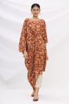 Buy_17:17 by Simmi Saboo_Brown Cotton Silk Embroidery Round Printed Knotted Kurta _at_Aza_Fashions