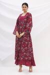 Buy_17:17 By Simmi Saboo_Maroon Chanderi Silk Square Neck Printed Jacket With Dress _at_Aza_Fashions