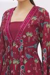 17:17 By Simmi Saboo_Maroon Chanderi Silk Square Neck Printed Jacket With Dress _at_Aza_Fashions